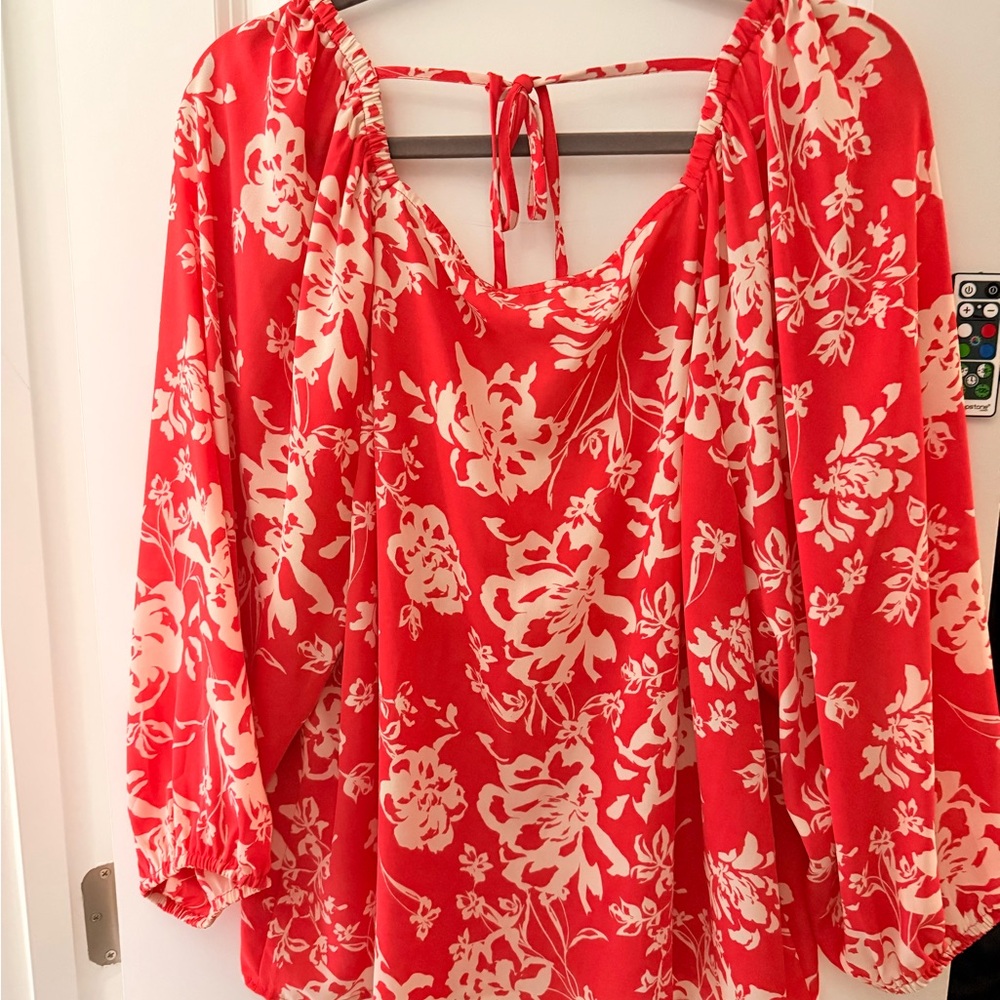 LOFT Red and Cream Floral Blouse